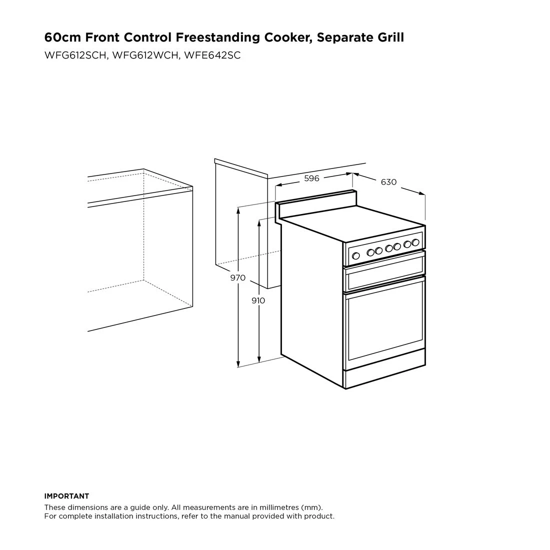 Westinghouse 60cm Freestanding Gas Oven and Gas Cooktop with Separate Grill Stainless Steel Westinghouse 60cm Freestanding Gas Oven And Gas Cooktop With Separate Grill Stainless Steel -Cook & Bathe WFG612SCH spec