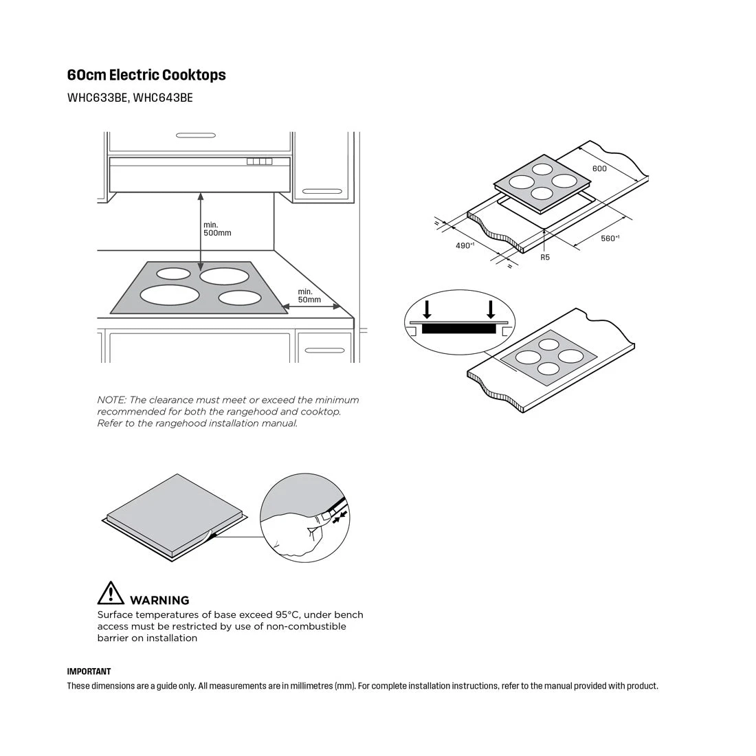Westinghouse 60cm 3 Zone Ceramic Cooktop Westinghouse 60cm 3 Zone Ceramic Cooktop -Cook & Bathe WHC633BE spec