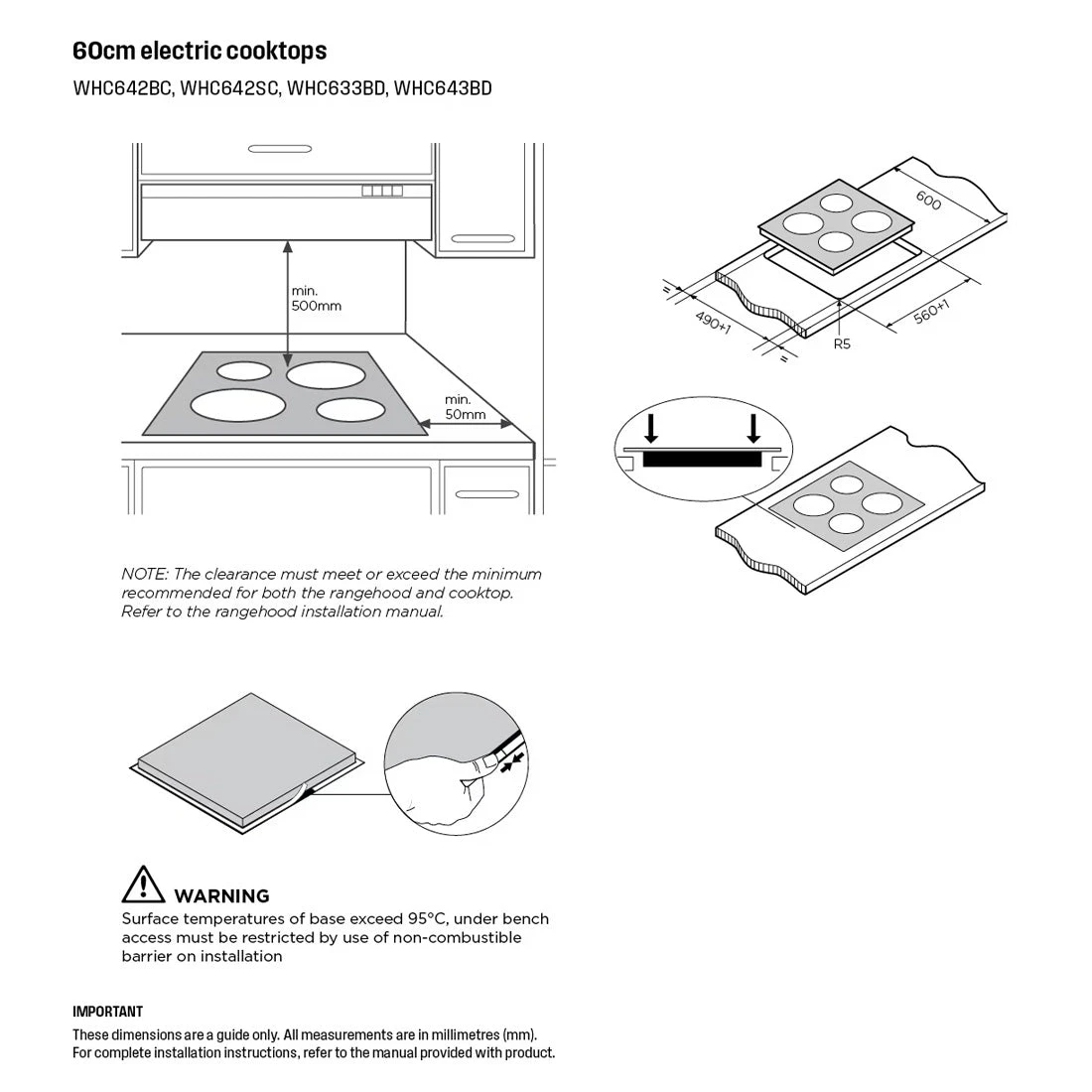 Westinghouse 60cm 4 Zone Ceramic Cooktop Stainless Steel Trim Westinghouse 60cm 4 Zone Ceramic Cooktop Stainless Steel Trim -Cook & Bathe WHC642SC spec