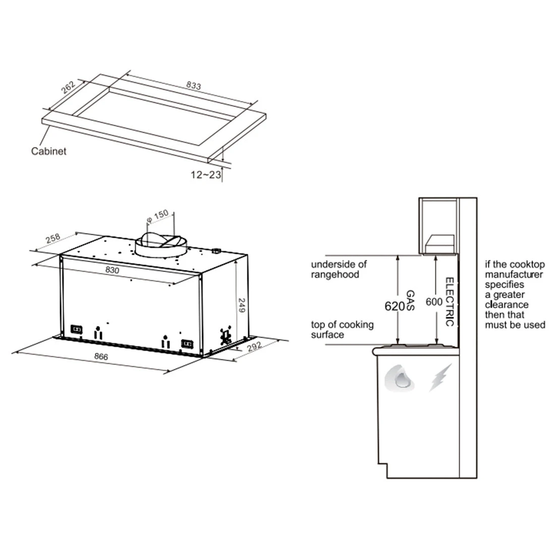 Westinghouse 86cm Integrated Rangehood Dark Stainless Steel Westinghouse 86cm Integrated Rangehood Dark Stainless Steel -Cook & Bathe WRI825BC spec