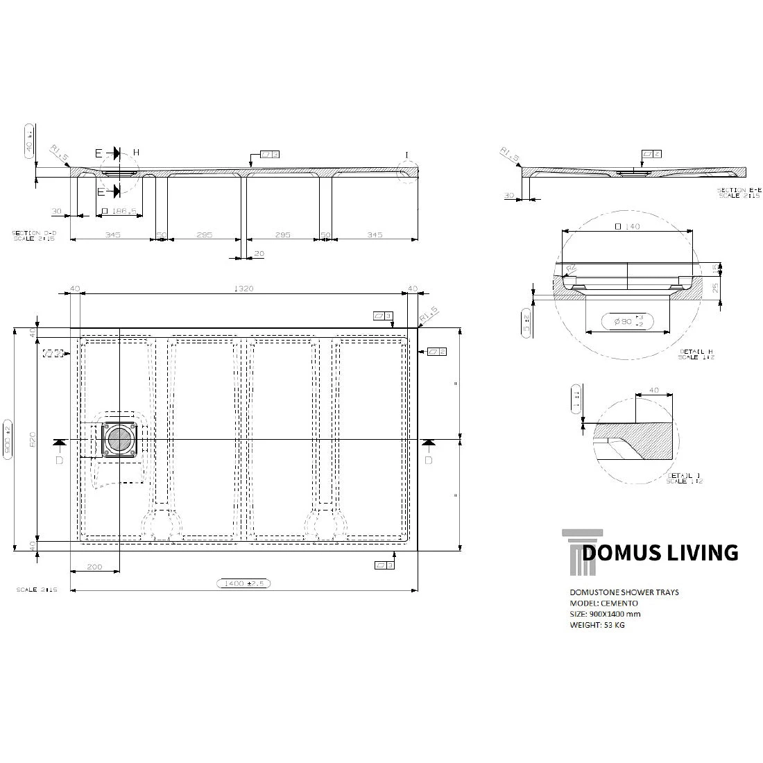 Domus Living Cemento Bianco Shower Floor 900x1400 Domus Living Cemento Bianco Shower Floor 900x1400 -Cook & Bathe dlcm90140 b spec web