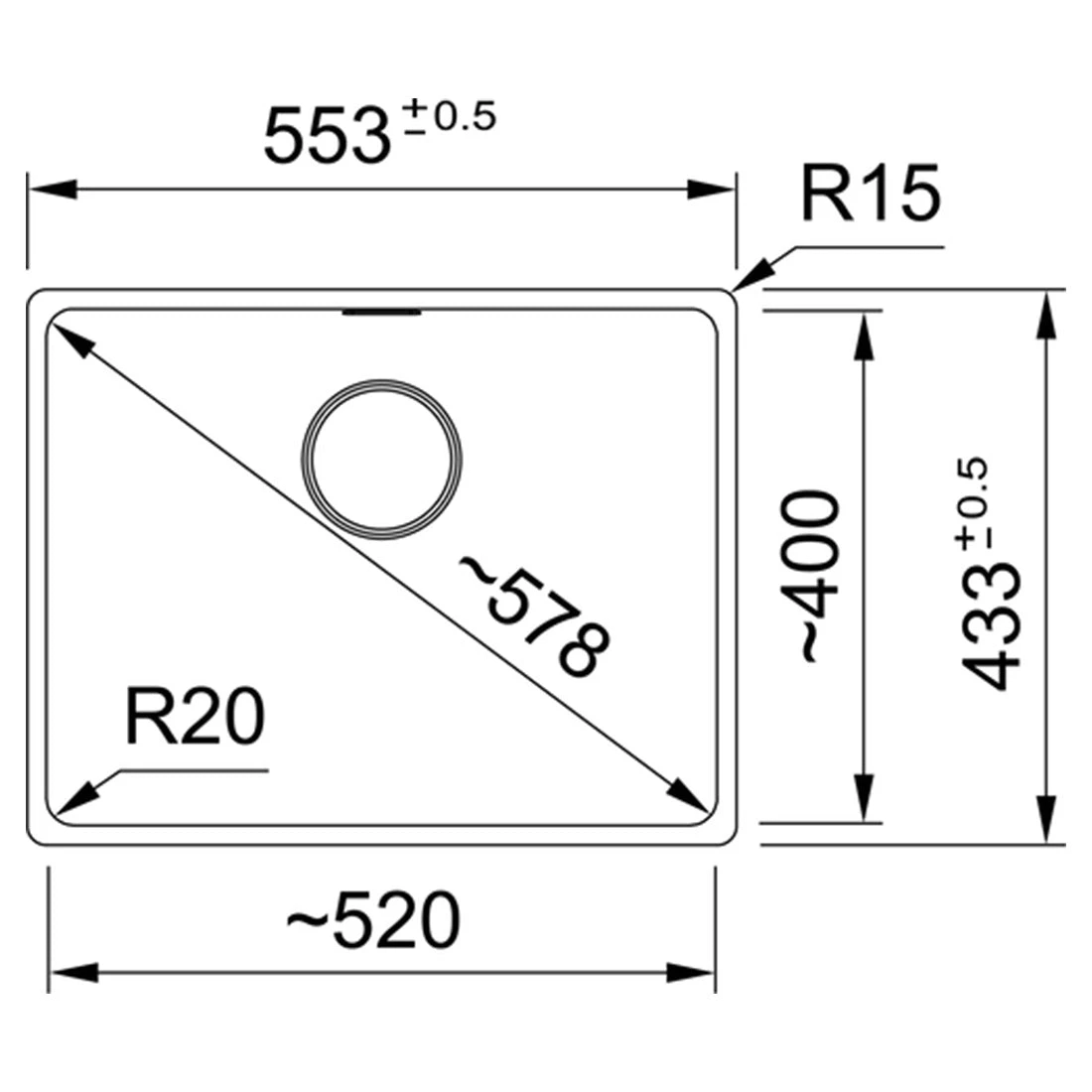 Franke Maris Granite Single Bowl 520mm Undermount Matte Black Franke Maris Granite Single Bowl 520mm Undermount Matte Black -Cook & Bathe mrg210 52b on spec web 1