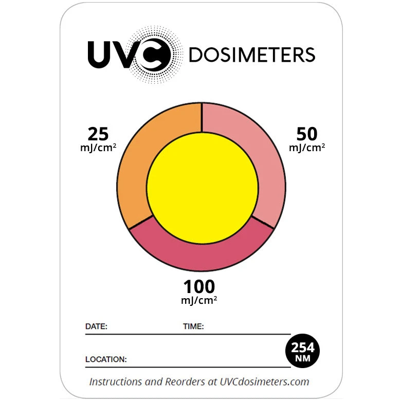 UVC Dosimeter - 25/50/100mJ - 254nm - 25 Cards(Uvc dosimeter photochromic measurement cards 25 50 100mj) UVC Dosimeter - 25/50/100mJ - 254nm - 25 Cards(Uvc Dosimeter Photochromic Measurement Cards 25 50 100mj) -Cook & Bathe uvc254 tri card