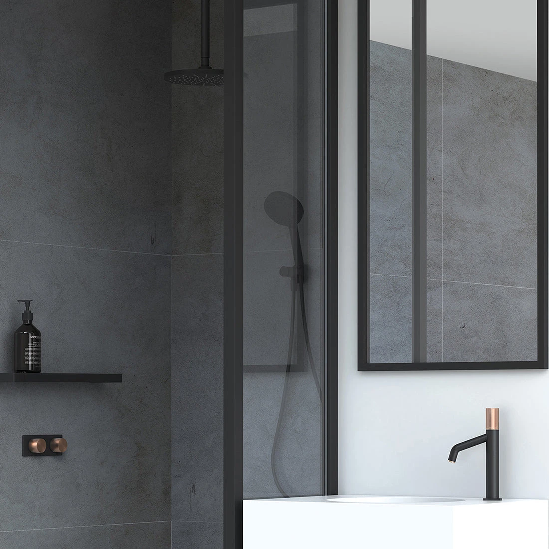 Phoenix Vivid Round Shower Rose | Matte Black | 230mm Phoenix Vivid Round Shower Rose | Matte Black | 230mm -Cook & Bathe v527 10 lifestyle2 web